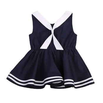 0-5Y Bamblys Vasaros Suknelė Kūdikių Mergaičių Rankovių Sailor Kostiumas Sundress Vaikams Gimtadienio Komplektus Mergina Kūdikių Dovanos