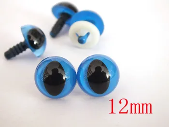 100vnt 12 mm, mėlyna-plastikiniai aišku, katės akis žaislas priedai su tarpinėmis Žaislų Saugos Akys/ Plastiko Akims/