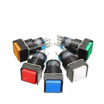 1PC 16mm Mygtukas momentarySelf-Lock Latching Jungiklis Aikštėje LED LightDC6V DC12V DC24V AC220V