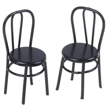 2 Vnt Miniatiūrinė Juodos spalvos Valgomojo Kėdę, 1:12 Masto Mini Metalinės Kėdės 
