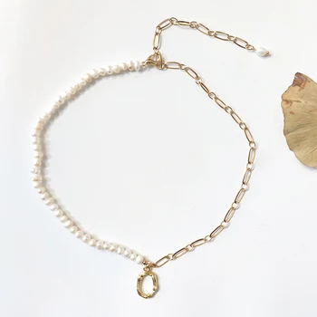 2020 Gėlavandenių perlų, aukso spalvos grandinę karoliai susiuvimo hip-hop stiliaus priedai ponios 26 abėcėlės pakabukas papuošalai, dovanos