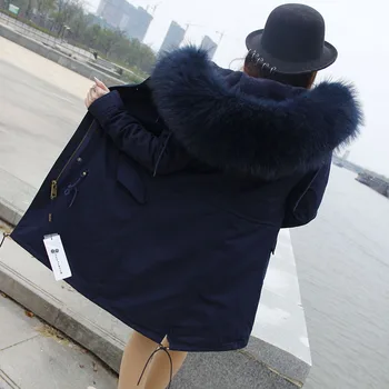 2020 m. žiemos naujas stilius Qiansongyi paties kailio, tamsiai mėlynos negabaritinių kailio apykakle vidutinio ilgio kailis pyragas įveikti paltai moterims
