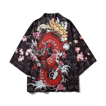 2020 Naujas Vyrų Streetwear Japonijos Retro Stiliaus Plonas Megztinis Striukės Mados Kinų Drakonas Spausdinti Hip-Hop Atsitiktinis Kimono, Paltai