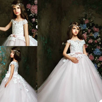 2021 Naujų Gėlių Mergaitės Suknelė Vestuvėms Appliqued Pakopų Nėrinių Apribota Rankovėmis Gimtadienio Chalatai Konkurso Pirmosios Komunijos Drabužiai