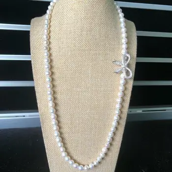 2022 Ilgą Perlų Vėrinį 7-8mm Baltas Apvalus Natūralių Gėlavandenių Perlų Megztinis Grandinės Karoliai Moterų Papuošalų Mados Dovana