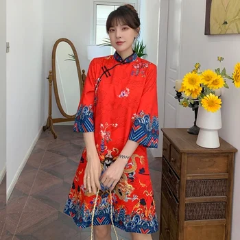 2022 Šiuolaikinės Pagerinti Derliaus Kinų Suknelė 2022 Elegantiškas Mados Spausdinti Qipao Moterų Nacionalinės Stiliaus Mergina Cheongsam Laisvi Naujas