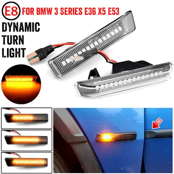 2vnt Dinaminis LED Indikatorių Šoniniai Gabaritiniai Posūkio Signalo Lemputė Lemputė BMW Serija 3 E36 X5 E53