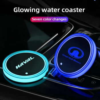 2vnt LED Automobilio Logotipas Puodelio Laikiklis Pagalvėlės RGB Keitimas USB Įkrovimą, Padėkliukai Už Didžiosios Sienos Haval Užveskite H3 H5 H6 F7 Jolion Priedai