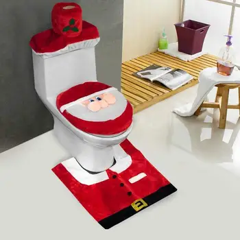 3 vnt/Komplektas Santa Claus Modelis Tualeto Sėdynės Pagalvėlės Raudona Kojų Pagalvėlę, Vonios kambarys Anti-slip Mat Siluetas Grindų Kilimėlis