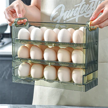 30Grids Kiaušiniai Stroage Lauke 3Layers Apversti Šaldytuvas Kiaušiniai Organizatorius Konteineris su Laiko Skalę, Antis, Kiaušiniai, Plastikiniai Organizatorius Stalčių Dėklas