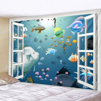 3D Jūrų Gyvybės Psichodelinio Gobelenas Boho Mandala Sienos Kabo Royal Blue 3D Hipių Sienos Gobelenas Namų Dekoro Mėtų Jogos Kilimėlis