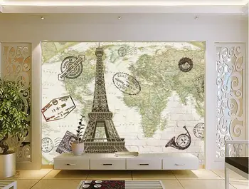 3d tapetai užsakymą Atkurti senovės būdų pasaulyje žemėlapį foną Eifelio Bokštas