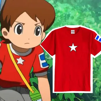 3DS Yo ka Žiūrėti Keita Amano Nate Cosplay Raudona trumpomis Rankovėmis T-shirt Anine Spausdinti Medvilnės Viršuje Tee Vaikams