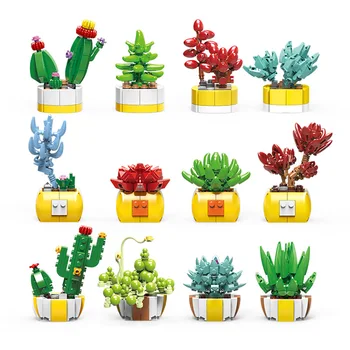4 in 1 Modeliavimo Succulents Gėlės, Augalai, Bonsai, Kaktusų Aloe Vera Modelio Blokai Nustatyti Vaikai Plytų Žaislai Dovana