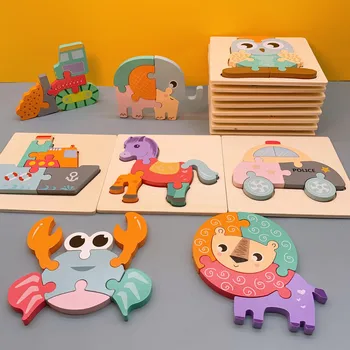 4 Vnt/Set Medinės Dėlionės, Žaislai Vaikams, Kūdikiams Montessori Nešiojamą 3D Dėlionės Valdybos Ankstyvo Mokymosi Educatonal Žaislas