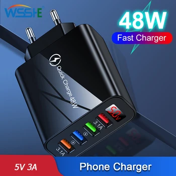 48W USB Įkroviklis LED Skaitmeninis Ekranas ES MUMS Plug 4 Uostų 5V 3A Greito Įkrovimo Telefono Adapteris, Skirtas 
