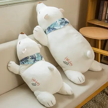60/80/100CM Minkšta Gulėti Polar Bear Plushie Pagalvę Puikus Baltas Lokys Pagalvėlė Įdaryti Lėlės Miega Žaislų Mergaitėms Kūdikių Dovanos