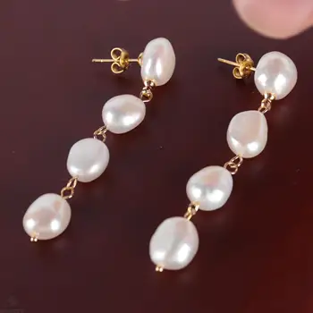 7-8mm Natūralus Baltas baroko perlo Auskaru 18k Ausies Lašas Mados Klasikinis Aksesuarai, Dovana, Papuošalai Tabaluoti