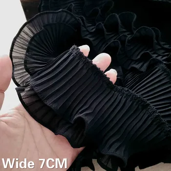 7CM Pločio Aukštos Kokybės Baltas Juodas Dukart Sluoksnių Minkštos 3D kelių sluoksnių Šifono Audinio Elastinga Nėrinių Pynimas Apdaila Apykaklės Juostelė Apsiuvai