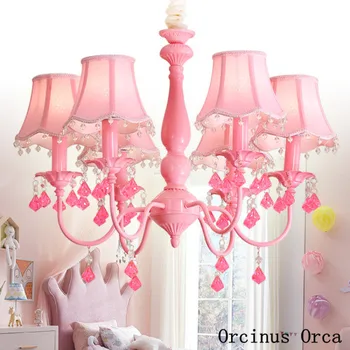 American pastoral Rožinė Kristalų Liustra Mergaitė Princesė Miegamasis Kambarys, vaikų kambarys lempos korėjos romantiška LED Gėlių Liustra