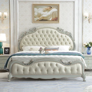 Amerikos medžio masyvo prabanga lova Europos miegamojo dvigubai 1,8 m oda lova Modern paprasta prancūzijos lova