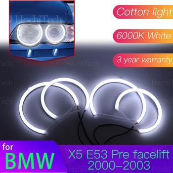 Angel Eyes Komplektas 6000L Medvilnės, Baltos spalvos Halo Žiedas Šviesos BMW X5 E53 Pre Facelift 2000 2001 2002 2003