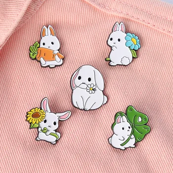 Animacinių filmų triušio formos pin, mielas white rabbit emaliuota segė didmeninė, krepšys apdailos ženklelis, dovana draugui