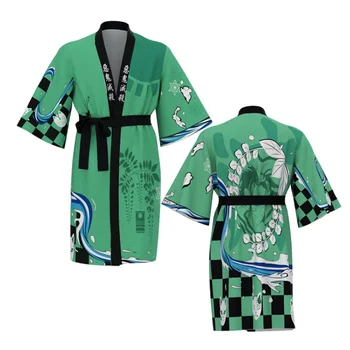Anime Demon Slayer Kimetsu nr. Yaiba Kamado Nezuko Cosplay Kostiumų Ilgai Kimono Megztinis Vonia, Chalatas, Sleepwear
