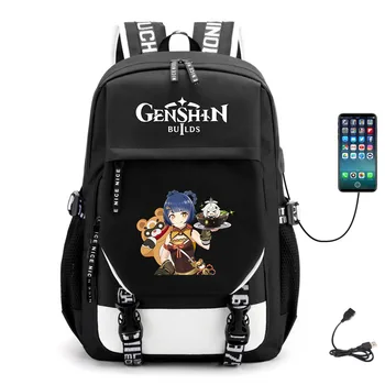 Anime Genshin Poveikio USB Drobės Atsitiktinis Kuprinę Unisex Medžiaga Packsack Teenger Studentų Kuprinė Aukštos Kokybės Nešiojamas Krepšys