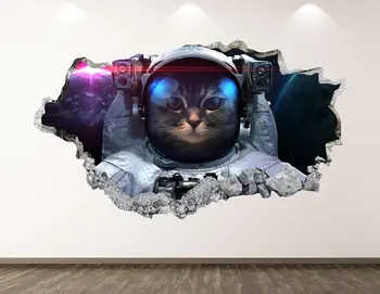 Astronautas Katė Sienos Lipdukas - Erdvė, Galaxy 3D Sutriuškino Sienos Menas, Lipdukas Vaikai Kambario Dekoro Vinilo Namų Plakatas Užsakymą Dovana KD203