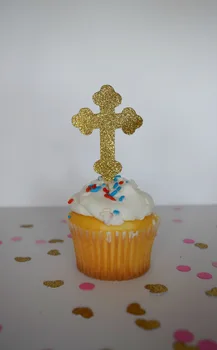 aukso blizgučiai Krikštynos, Krikštas Kryžiaus Cupcake Rėžtuvės baby shower gimtadienio, vestuvių tortas topper dekoras