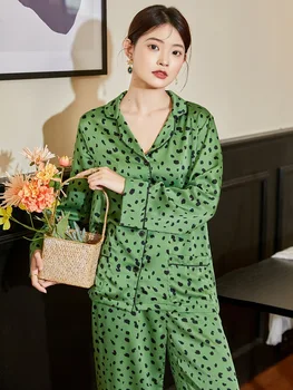Aukštos kokybės pižama moterų 2022 naują ledo šilko mados leopardas spausdinti pijamas moterų سكسي نيك šilko pižama