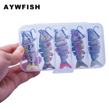 AYWFISH 5VNT / BOX Mini Swimbait Nustatyti, 7CM 8.5 G Tikroviška Plaukimo Aštrus Kablys Dirbtinis, Šlifuota Jaukai Smulkaus Bass Žvejybos Masalas