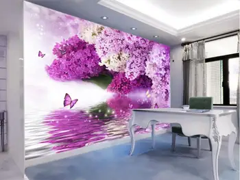 Bacal Užsakymą 3D Tapetai Violetinės Gėlės Atspindys Drugelis Fono Sienos sienos dokumentų namų dekoro 3d papel de parede