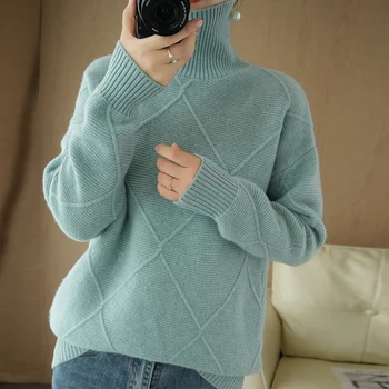 BARESKIY Kašmyro megztinis moterų golfo megztinis 100% vilnos megztiniai megztinis gryna spalva storas šiltas pagrindinis megztinis megztinis bazės