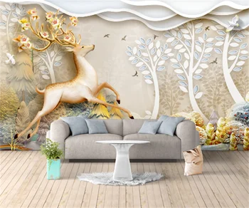 Bet kokio dydžio užsakymą 3d įspaustais miško elnių gyvenamasis kambarys sofos fone sienų lipdukai viešbutis apdailos foto prabangūs tapetai, freskos
