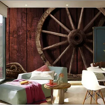Custom 3D freskomis,Retro 3D freskomis, medienos ir medienos ratų papel de parede,svetainė, TV miegamojo sienos tapetai