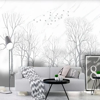 Custom 3D Freskos Rankomis Dažyti Pilka Balta Medžių Šakas Reljefiniai Tapetai Kambarį, Miegamąjį, TV, Sofa Fone Sienų Tapyba