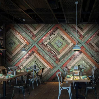 Custom 3d spalvų medžio raidės didelės freskos 3D tapetų juostelės Amerikos Restoranai kambarį cafe lounge bar 3D tapetai