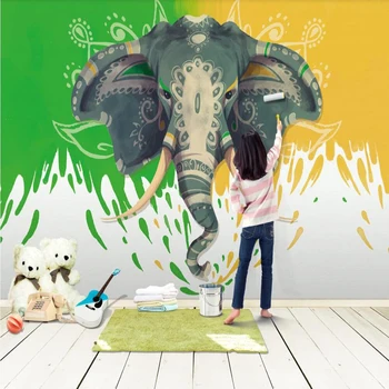 Custom didelių 3D tapetai, freskos spalva ranka-dažytos dramblio vaikų kambario foną sienų apdaila tapetai, freskos