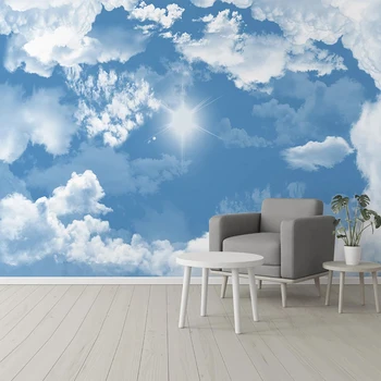Custom Foto Tapetai, 3D Mėlynas Dangus Ir Balti Debesys Freskomis Gyvenimo Kambario, Miegamasis Fone Sienų Tapybos Papel De Parede Freskomis
