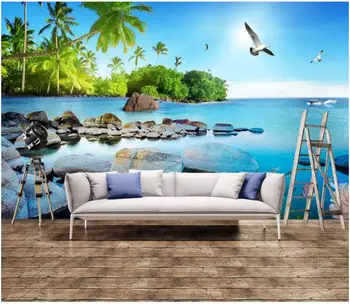 Custom foto tapetai, 3d sienų freskomis tapetai, Gražus 3D vaizdu į Jūrą Sala freskos TV Fono sienos dokumentų namų puošybai