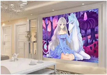 Custom freskos 3d foto tapetai Lolita vienaragis ranka pieštas pasakos vaikų kambarį, namų dekoro tapetų sienos, 3 d ritininis