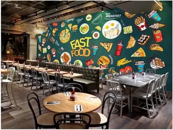 Custom freskos 3d foto tapetai Ranka pieštas vakarų pica, mėsainiai maisto doodle įrankiai dekoro kambarį tapetai sienos 3d