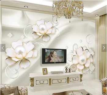 Custom gėlių tapetai, elegantiškas pearl gėlių freska gyvenimo kambario, miegamasis, sofa, TV foną, sienų apmušalai atsparus vandeniui