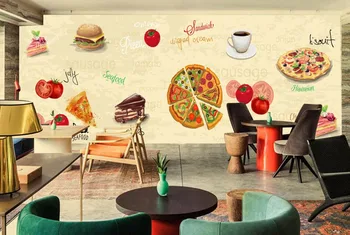 Custom retro tapetai,Pica, Kavos Tortas,3D animaciją freskomis už kavinė, restoranas, viešbutis fono sienos tapetai PVC