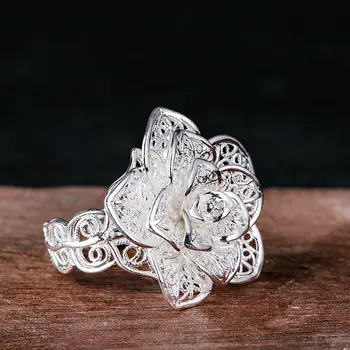 Dizaineris originalaus dizaino Tailandas sidabro rožių žiedų atidarymo reguliuojamas žiedo prabangus retro etninės stiliaus moteriški papuošalai