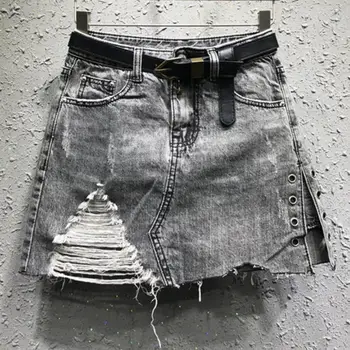 Džinsinis sijonas iki 2021 m. rudenį naujų mados džinsinio audinio sijonas anti-light skylę moterų džinsai-line mini sijonas