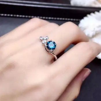 elegantiška apvali mielas Dobilų žiedų Natūralus mėlynas topazas perlas Žiedas S925 Sidabro Natūralus Akmuo Žiedas Moterų mergina šalis, dovana, Papuošalai