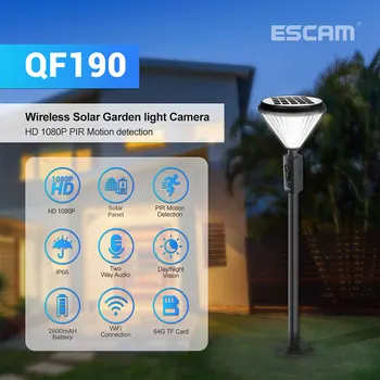 ESCAM QF190 2MP 1080P Saulės Energijos Belaidžių IP kamerų Guardan Lempa, Kamera, Lauko, Patalpų Judesio Aptikimo VAIZDO Monitorius